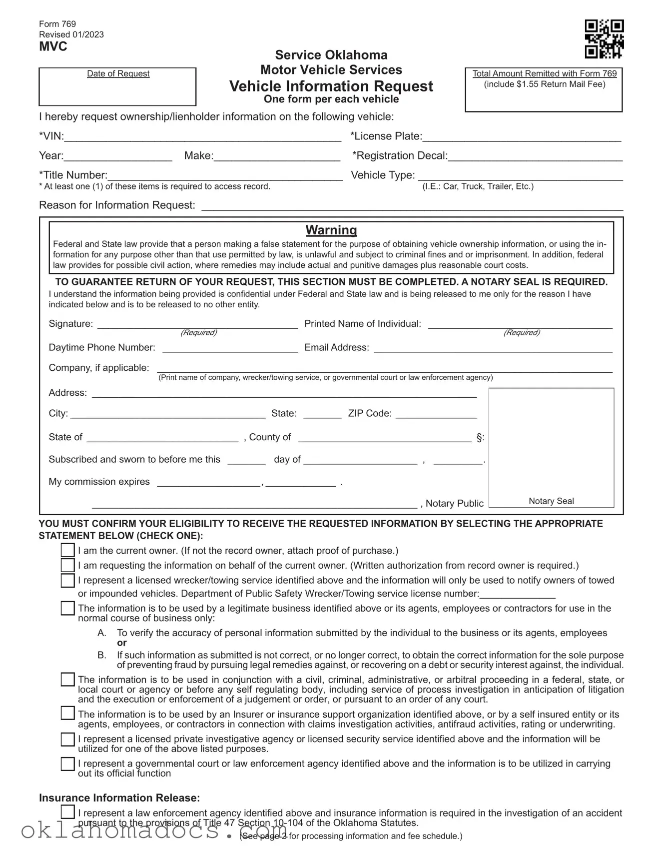 Free 769 Oklahoma Form