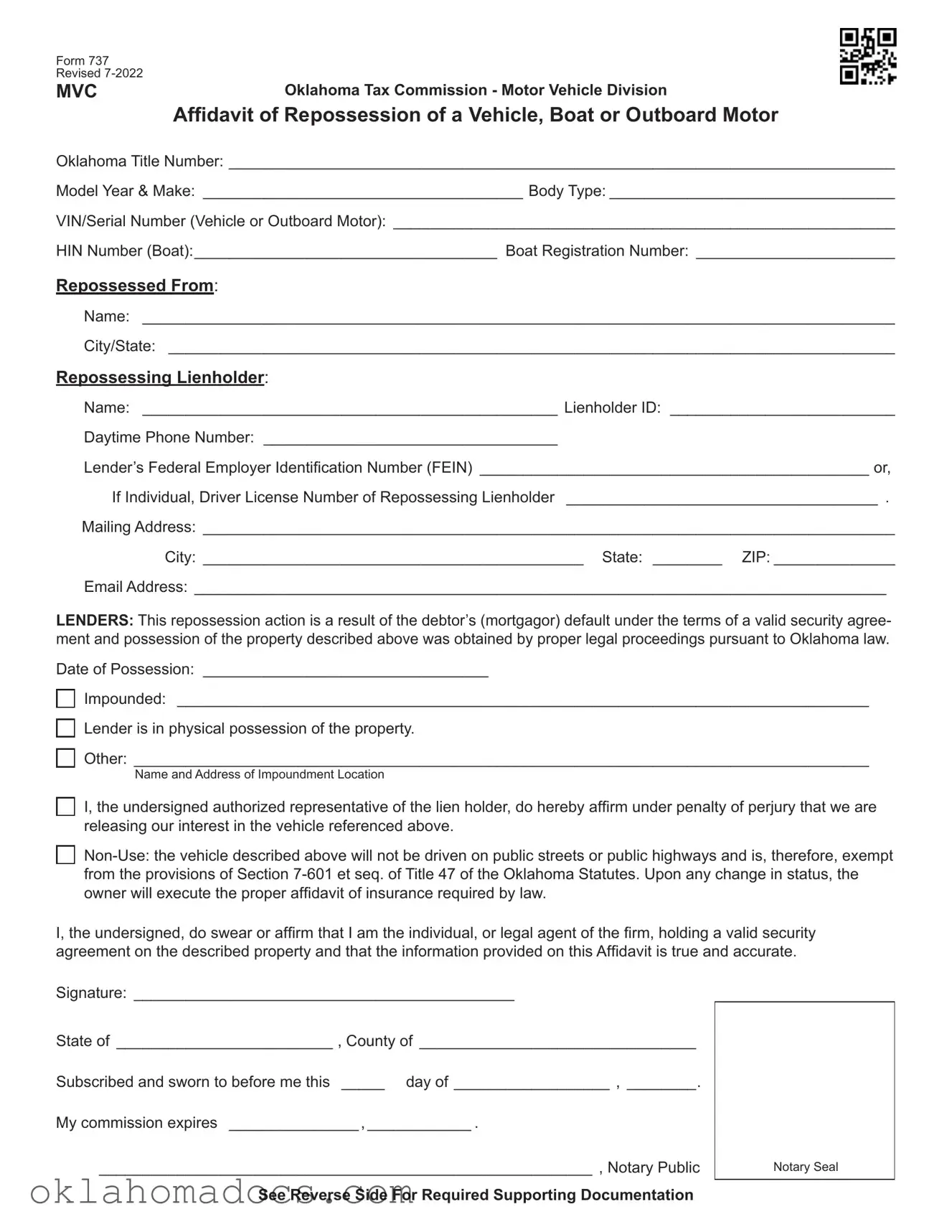 Free Oklahoma 737 Form