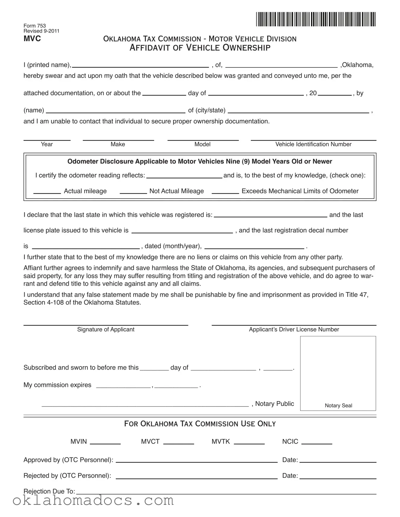 Free Oklahoma 753 Form