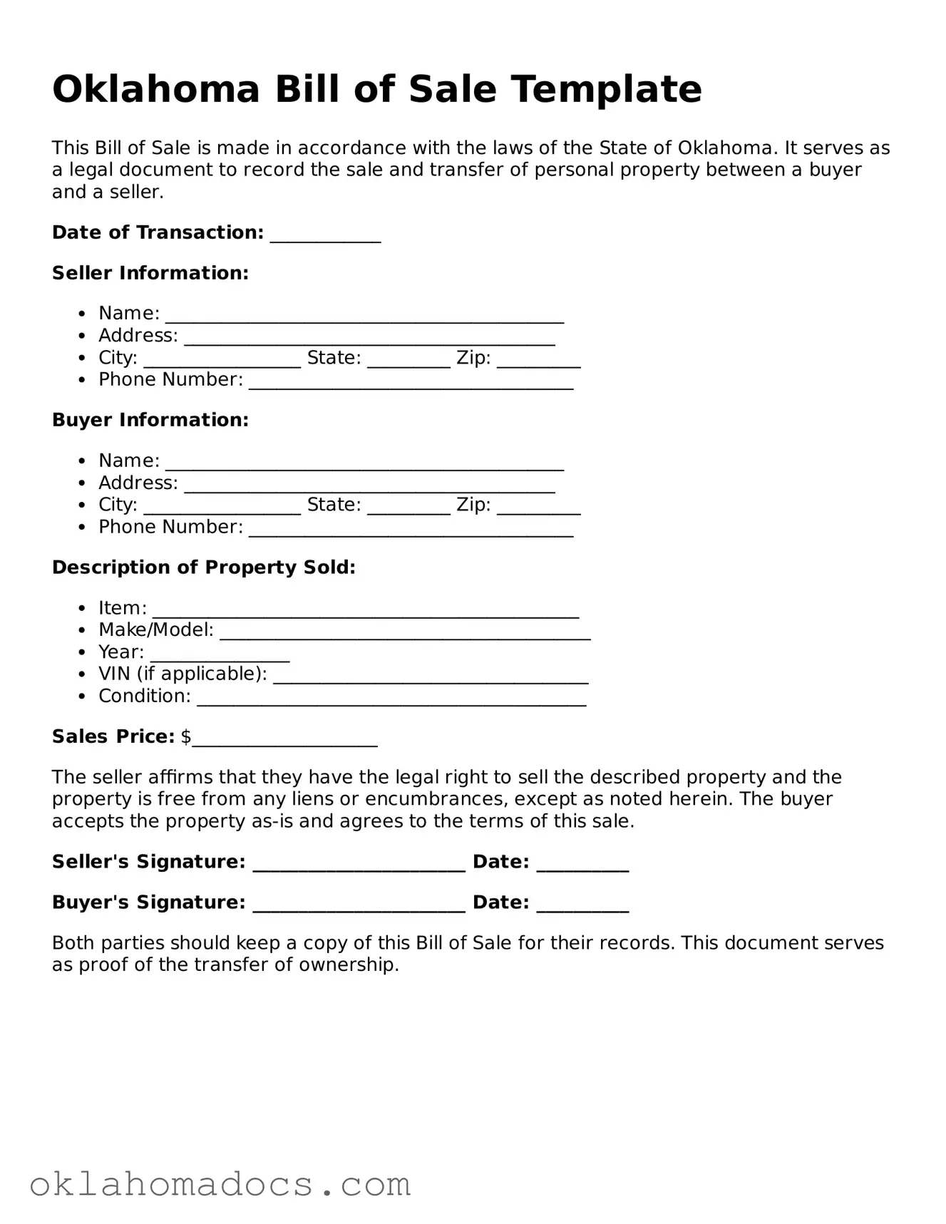 Attorney-Verified Oklahoma Bill of Sale Template