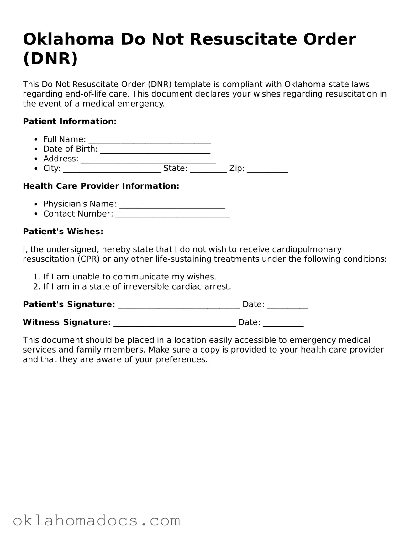 Attorney-Verified Oklahoma Do Not Resuscitate Order Template