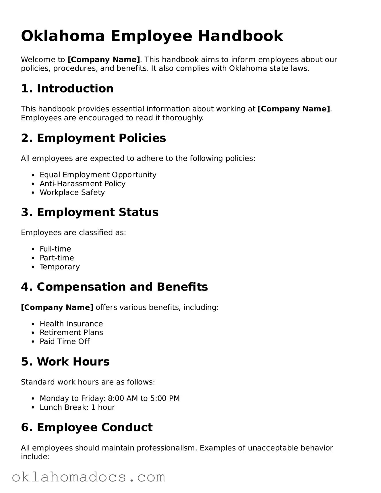 Attorney-Verified Oklahoma Employee Handbook Template