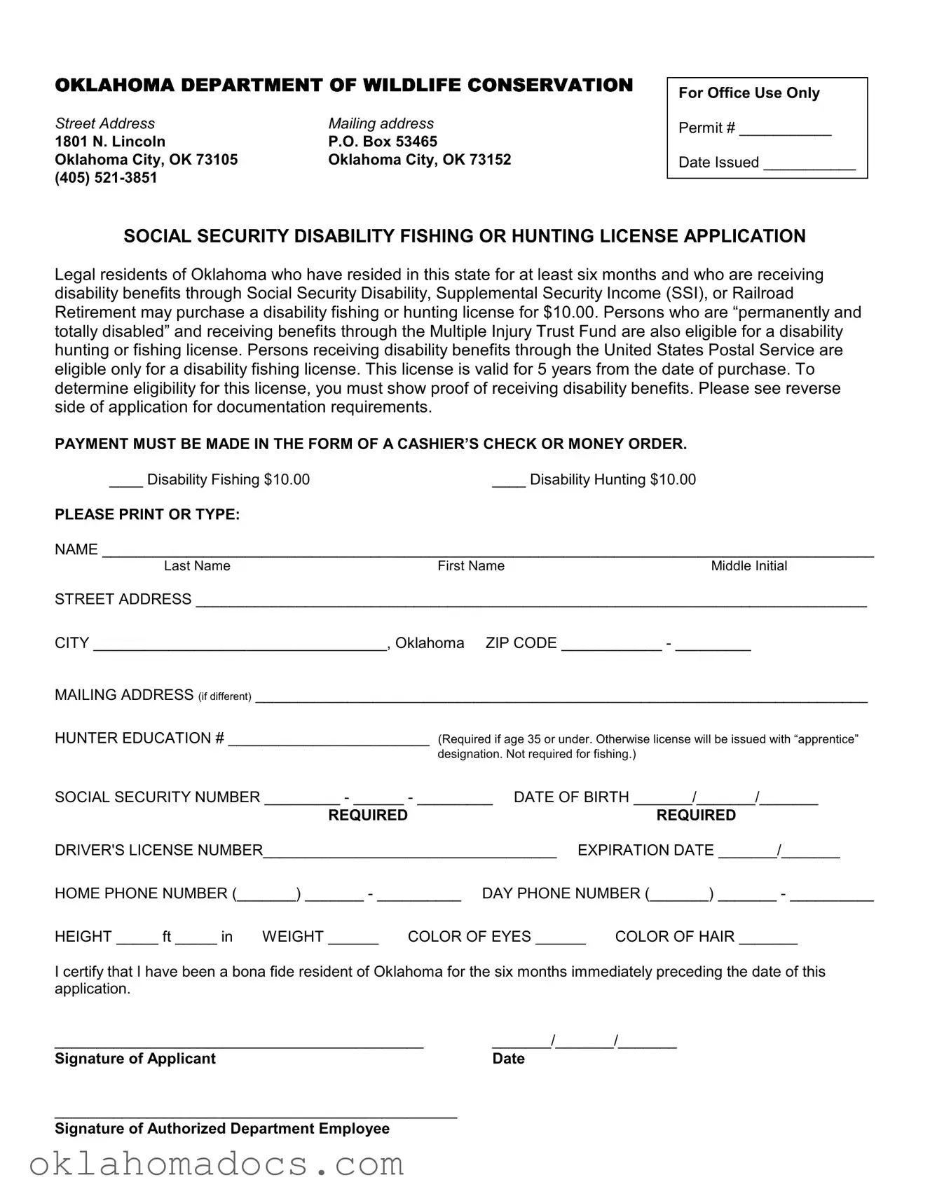 Free Oklahoma Fishing License Application Form