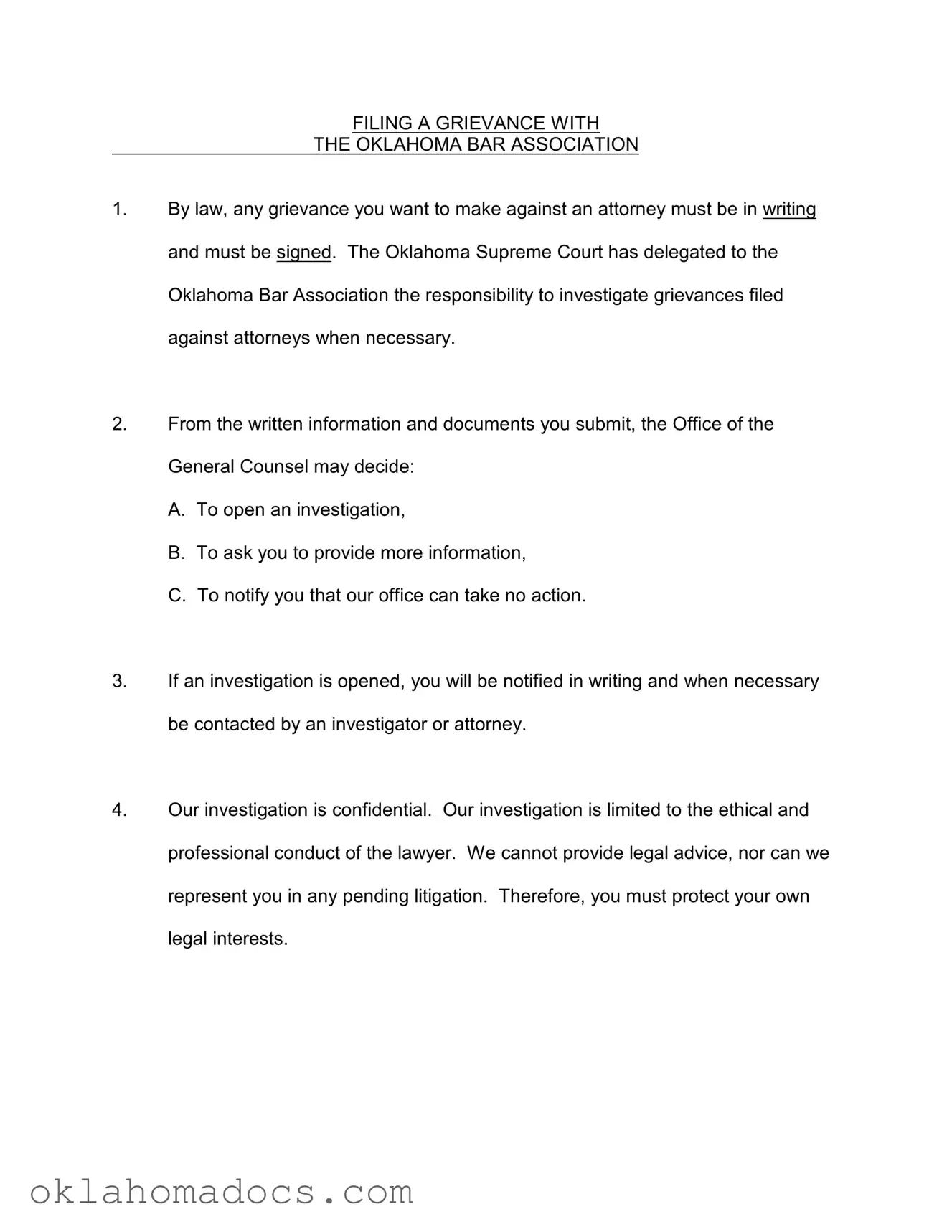 Free Oklahoma Grievance Form