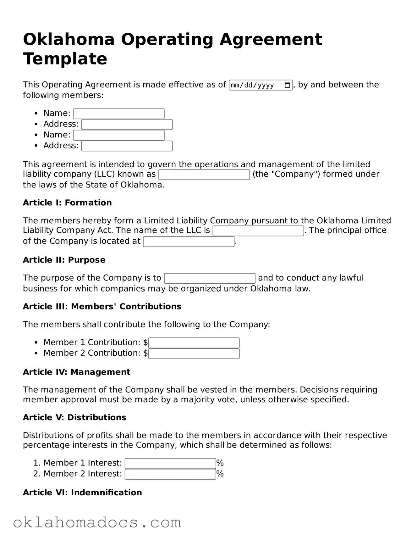 Attorney-Verified Oklahoma Operating Agreement Template
