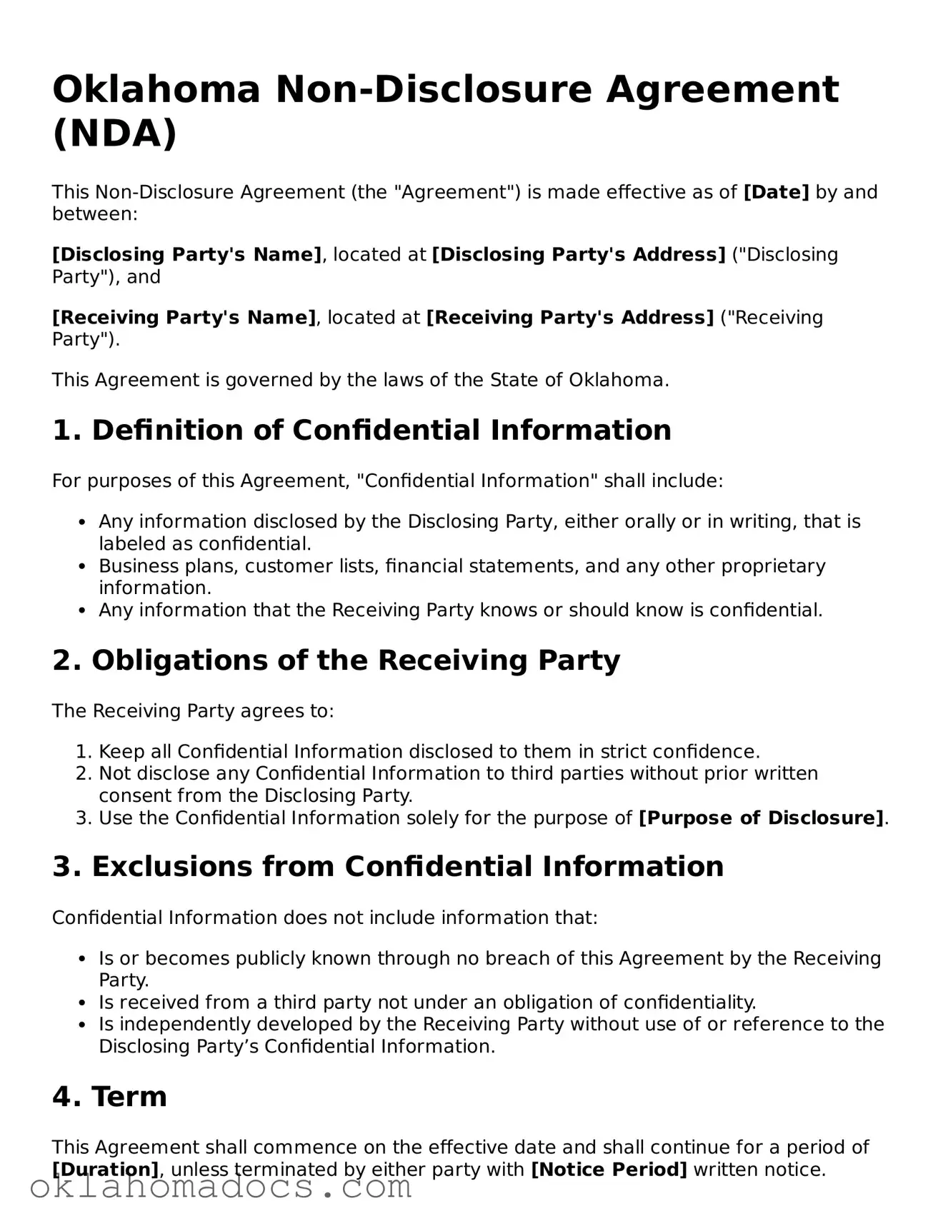 Attorney-Verified Oklahoma Non-disclosure Agreement Template