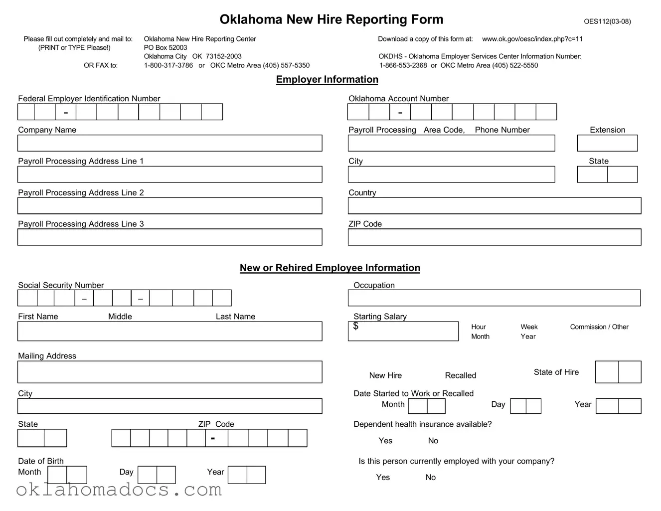 Free Oklahoma New Hire Reporting Form
