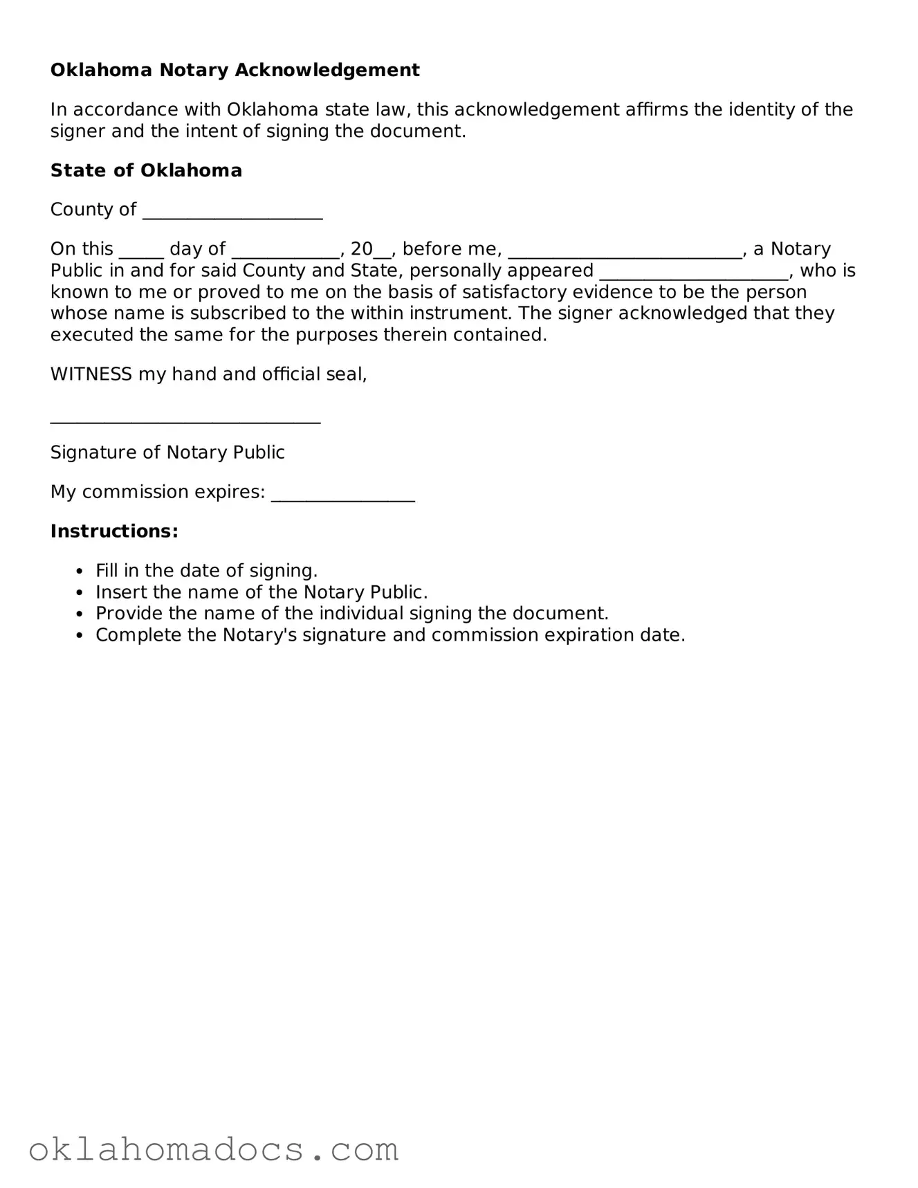 Attorney-Verified Oklahoma Notary Acknowledgement Template