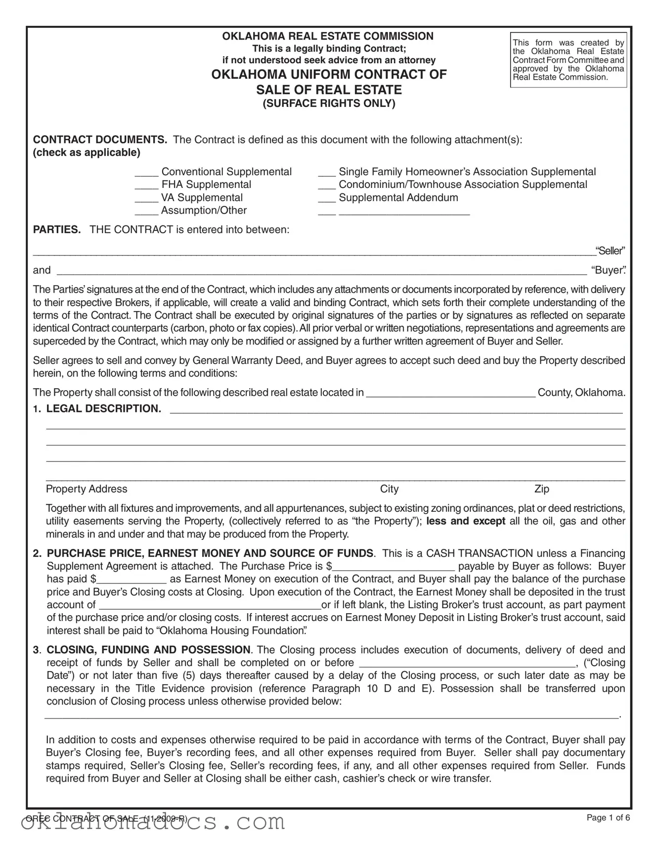 Free Oklahoma Real Estate Form