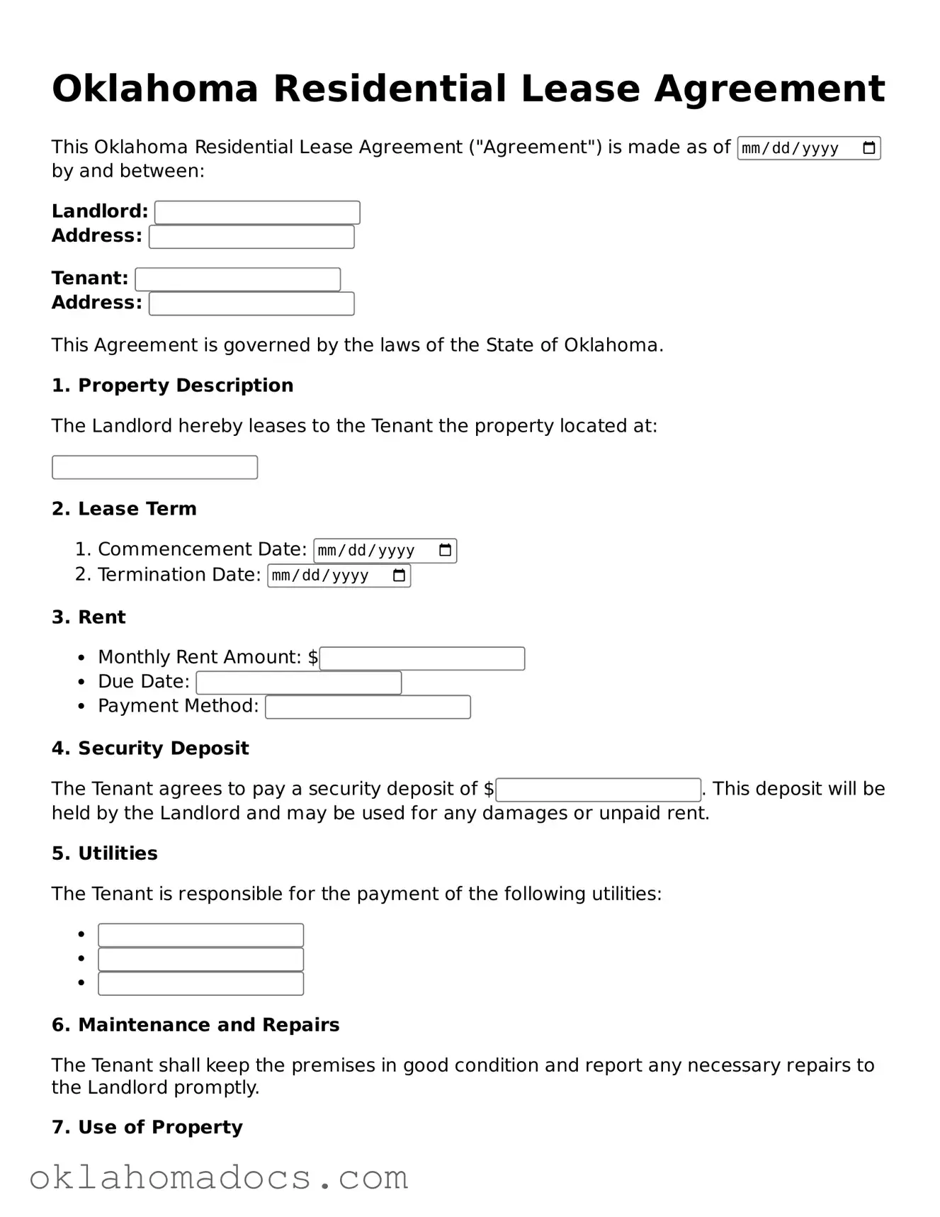 Attorney-Verified Oklahoma Residential Lease Agreement Template