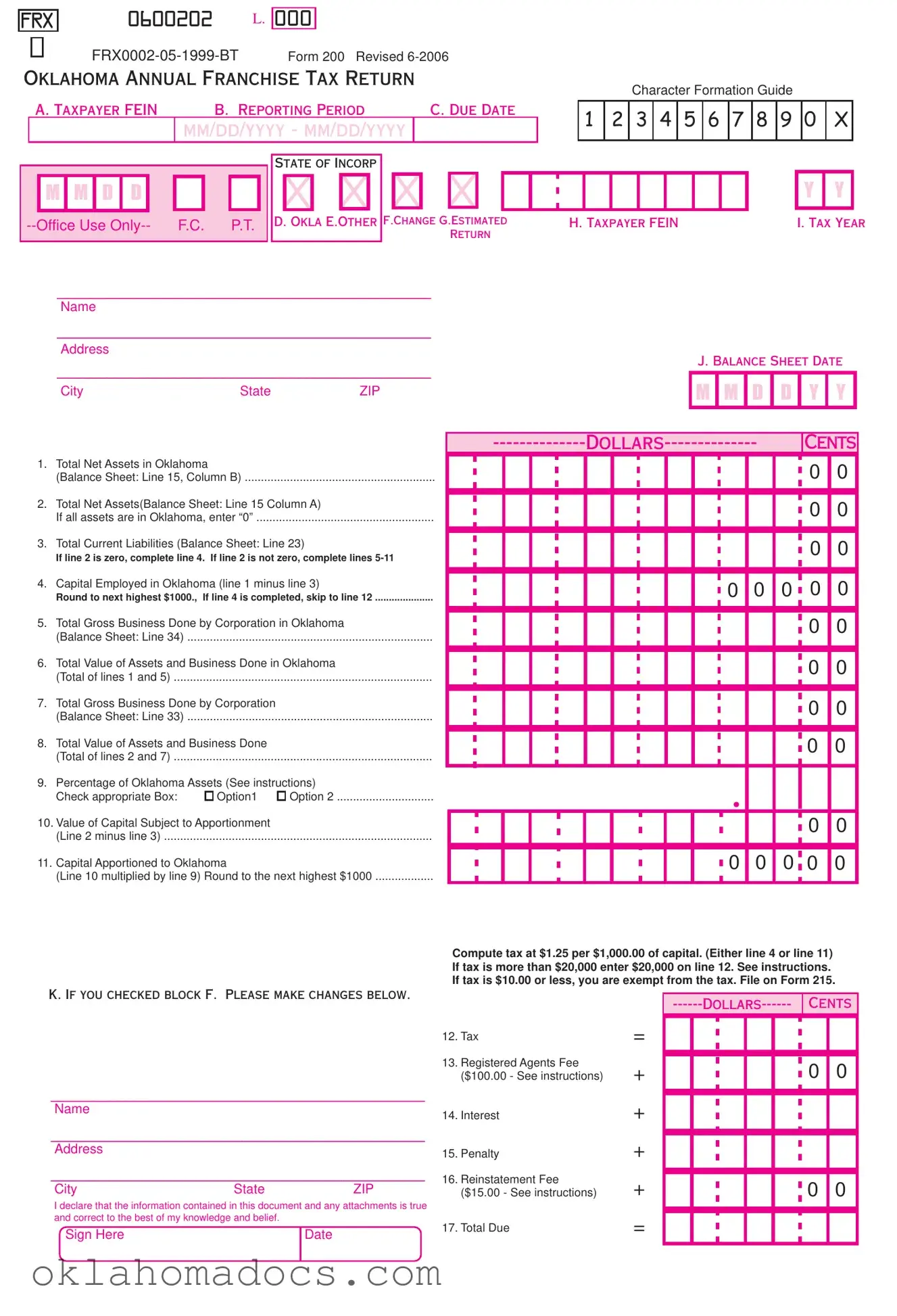 Free Oklahoma Tax Return 200 Form