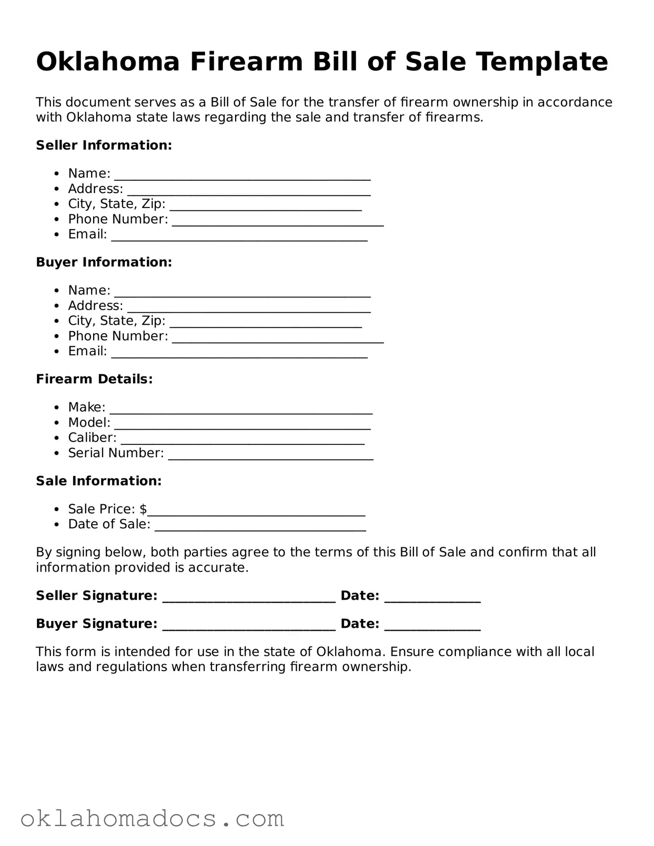 Attorney-Verified Oklahoma Firearm Bill of Sale Template