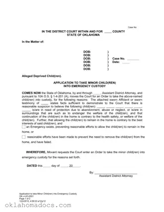 Free Emergency Custody Oklahoma Form