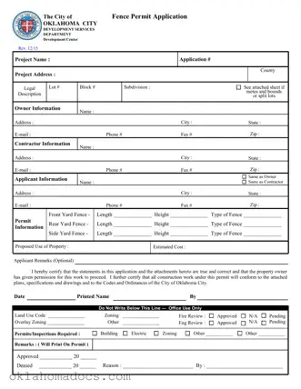 Free Fence Permit Application Oklahoma Form