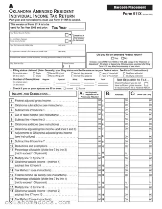 Free Oklahoma 511X Form