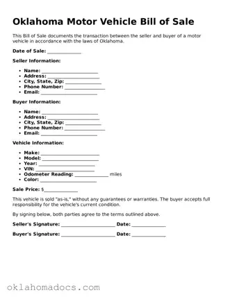 Attorney-Verified Oklahoma Motor Vehicle Bill of Sale Template