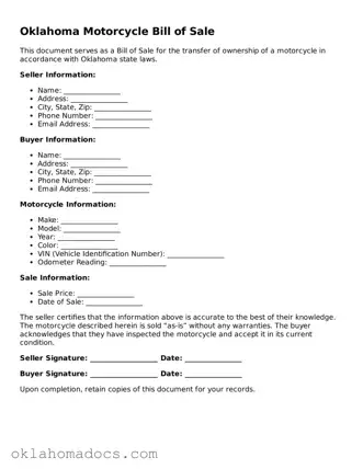 Attorney-Verified Oklahoma Motorcycle Bill of Sale Template