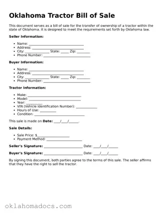 Attorney-Verified Oklahoma Tractor Bill of Sale Template