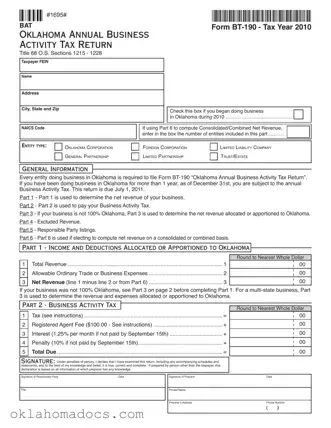 Free Oklahoma Bt 190 Form
