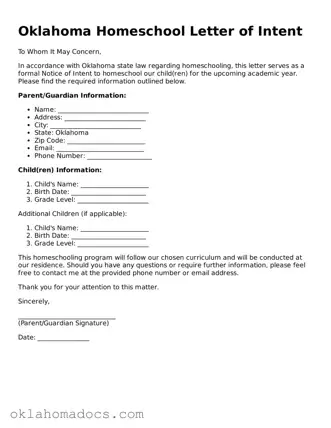 Attorney-Verified Oklahoma Homeschool Letter of Intent Template