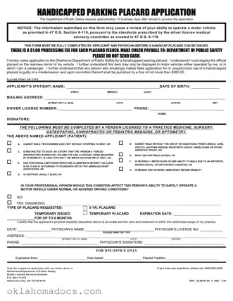 Free Oklahoma Handicapped Form
