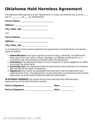 Attorney-Verified Oklahoma Hold Harmless Agreement Template