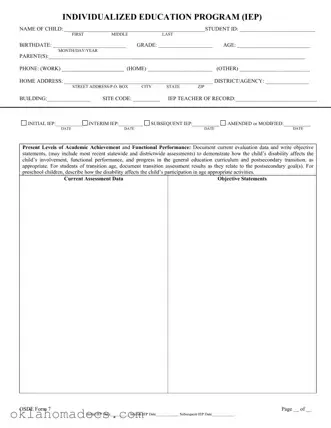 Free Oklahoma Iep Form