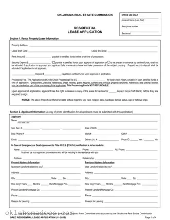 Free Oklahoma Lease Application Form