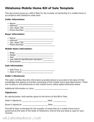 Attorney-Verified Oklahoma Mobile Home Bill of Sale Template