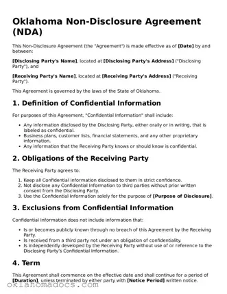 Attorney-Verified Oklahoma Non-disclosure Agreement Template