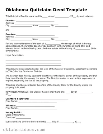 Attorney-Verified Oklahoma Quitclaim Deed Template