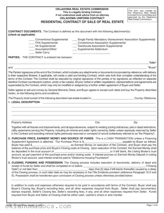 Free Oklahoma Real Estate Contract Sale Form