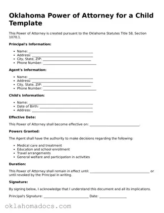 Attorney-Verified Oklahoma Power of Attorney for a Child Template