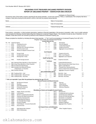 Free Oklahoma Unclaimed Property 496 Up Form