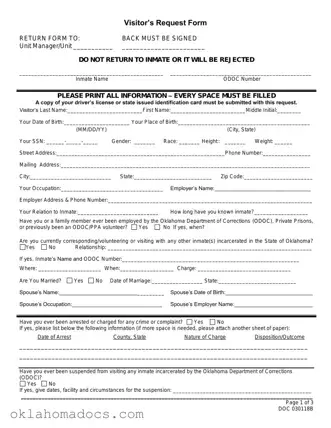 Free Oklahoma Visitation Form